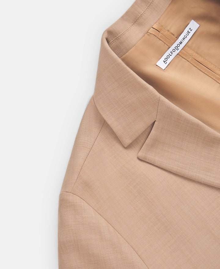 Women Unstructured Jacket | Camel Straight Blazer With Collar And Lapel by Spanish designer Adolfo Dominguez