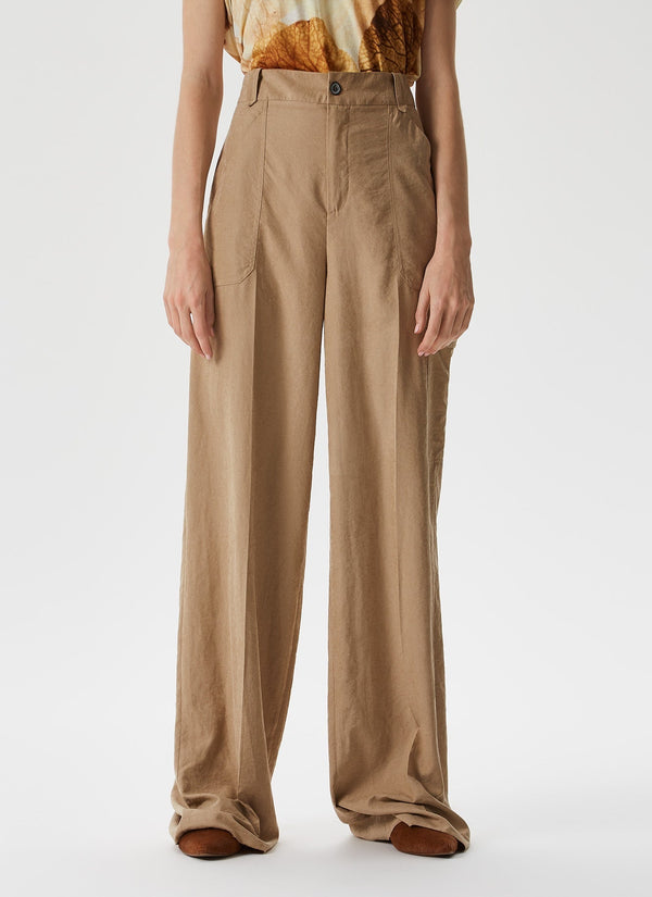 Women Trousers | Camel Straight Leg Trousers With Flap Pocket by Spanish designer Adolfo Dominguez