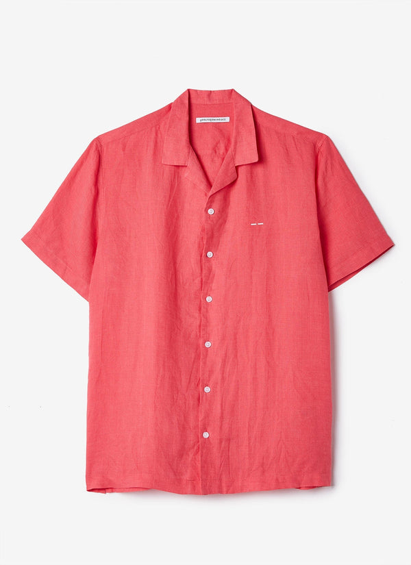 Men Shirt | Coral Short Sleeve Linen Bowling Shirt by Spanish designer Adolfo Dominguez