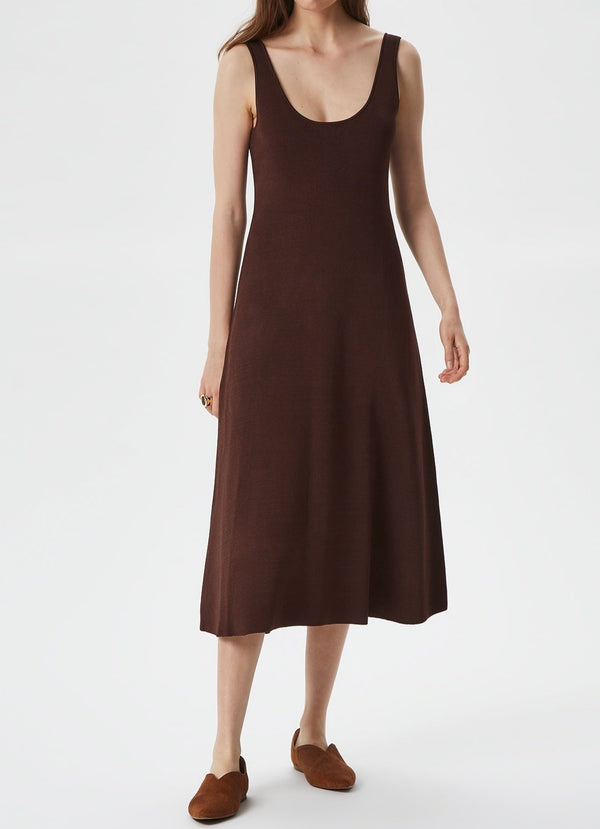 Women Dress | Dark Brown Thick-Stretch Knit Midi Dress by Spanish designer Adolfo Dominguez