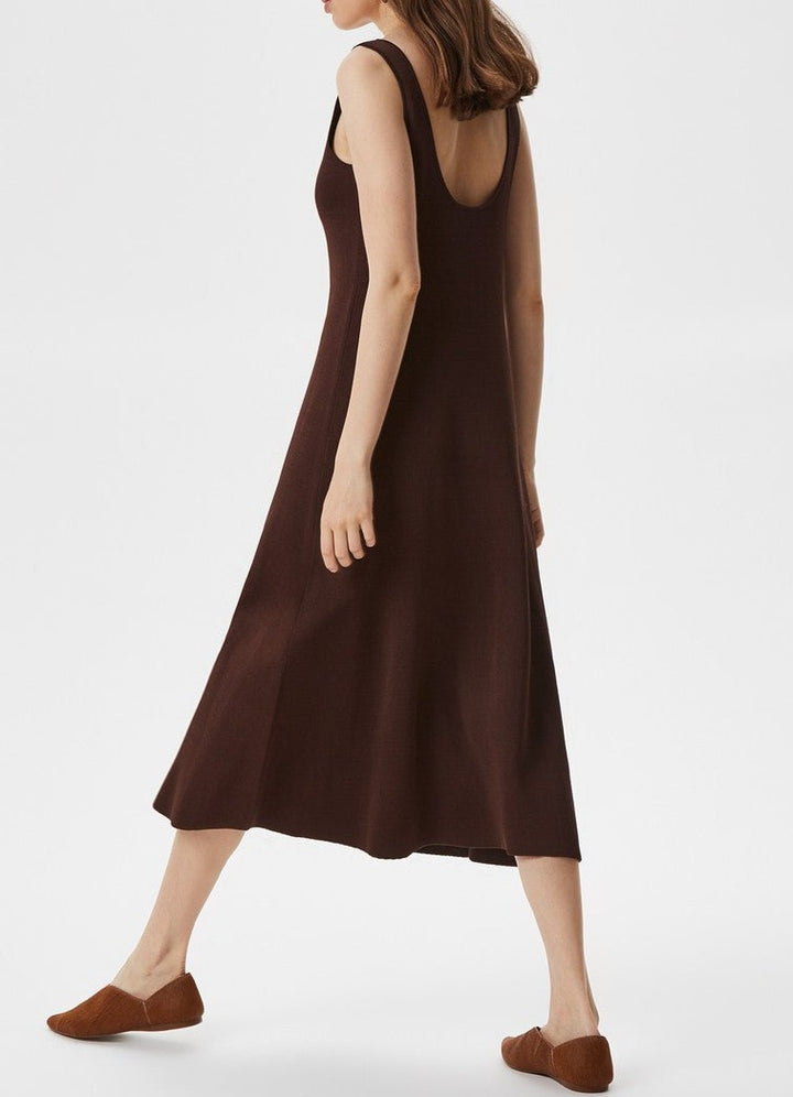 Women Dress | Dark Brown Thick-Stretch Knit Midi Dress by Spanish designer Adolfo Dominguez