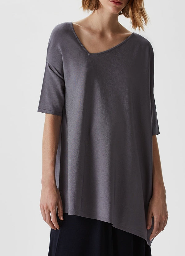 Women Jersey | Dark Grey Viscose Sweater With Asymmetric Hemline by Spanish designer Adolfo Dominguez