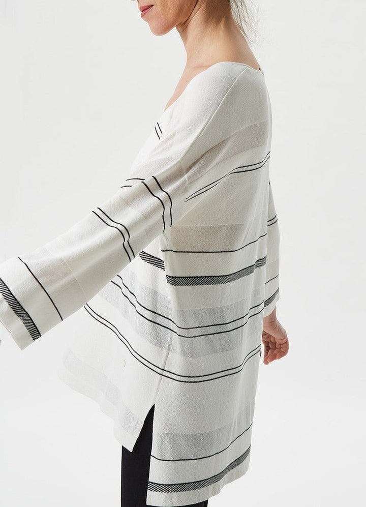 Women Jersey | Ecru/Black Viscose Knit Sweater With Stripes by Spanish designer Adolfo Dominguez