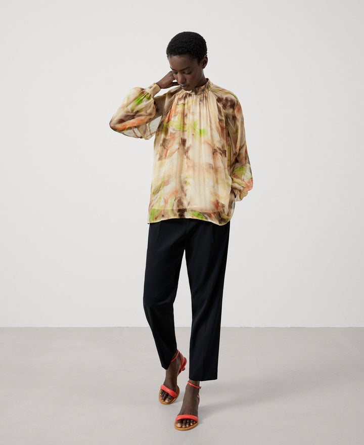 Women Shirt | Flower Stamped Print Bambula Blouse by Spanish designer Adolfo Dominguez