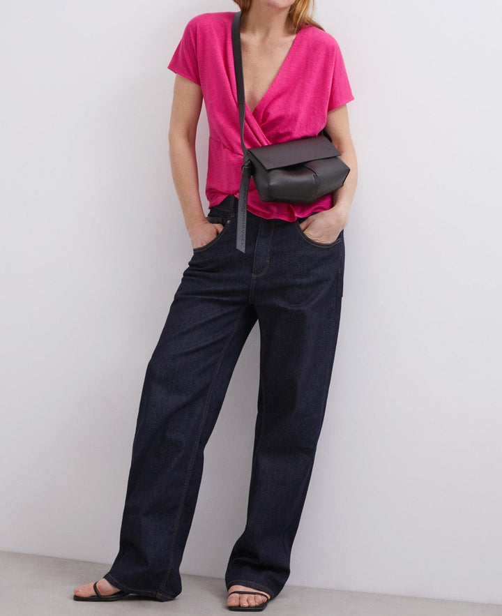 Women T-Shirt (Short Sleeve) | Fuchsia Pink Elastic Linen T-Shirt by Spanish designer Adolfo Dominguez