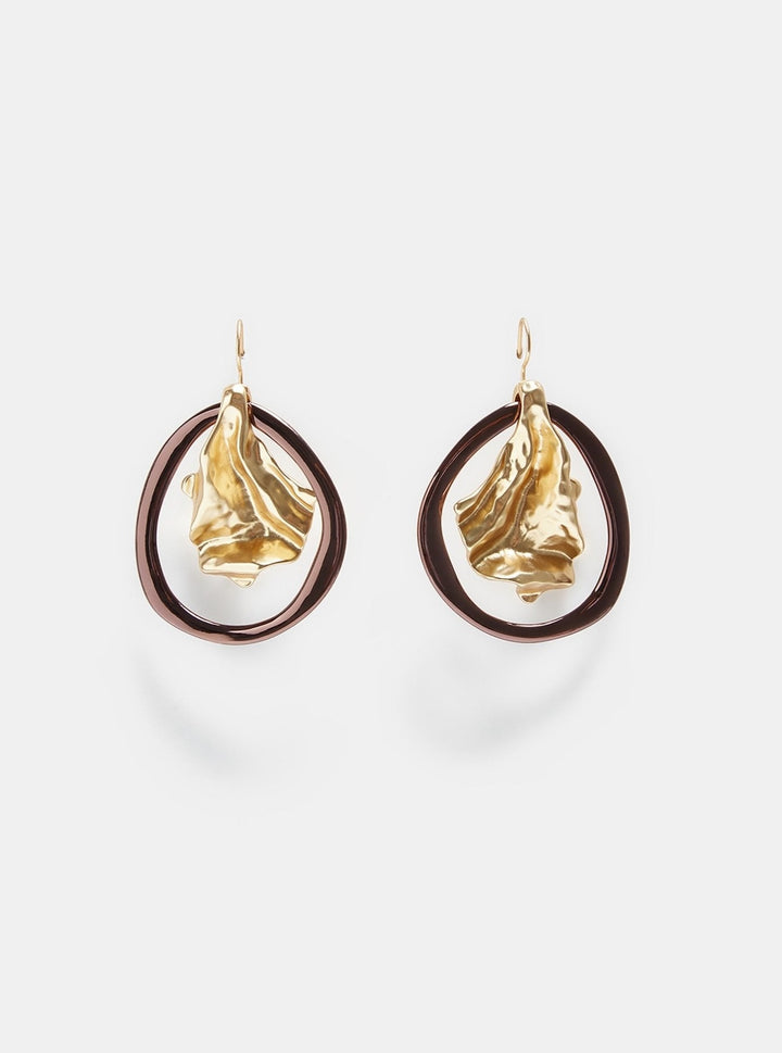 Women Earrings | Gold Long Earrings With Wrinkled Pendant by Spanish designer Adolfo Dominguez