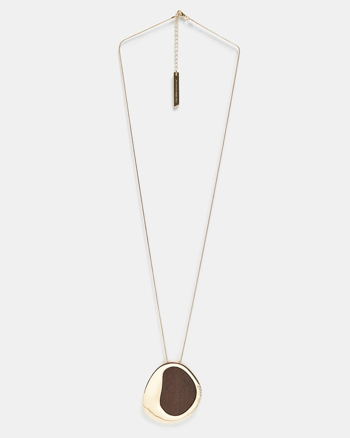Women Necklace | Gold Long Necklace With Wood Pendant by Spanish designer Adolfo Dominguez