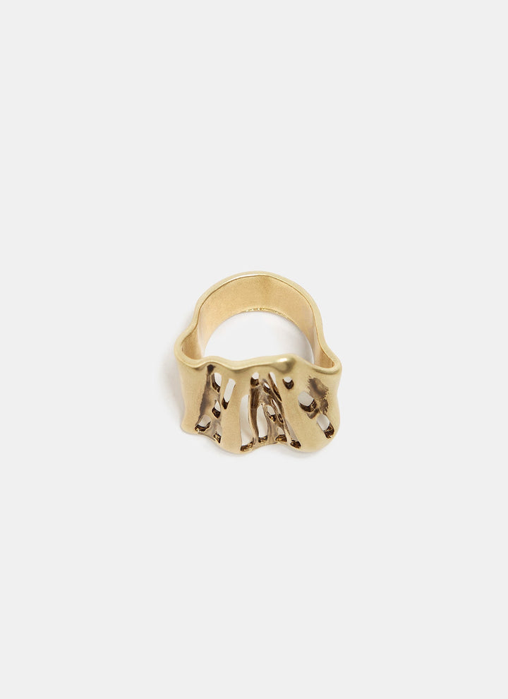 Women Ring | Gold Pleated Metal Ring by Spanish designer Adolfo Dominguez