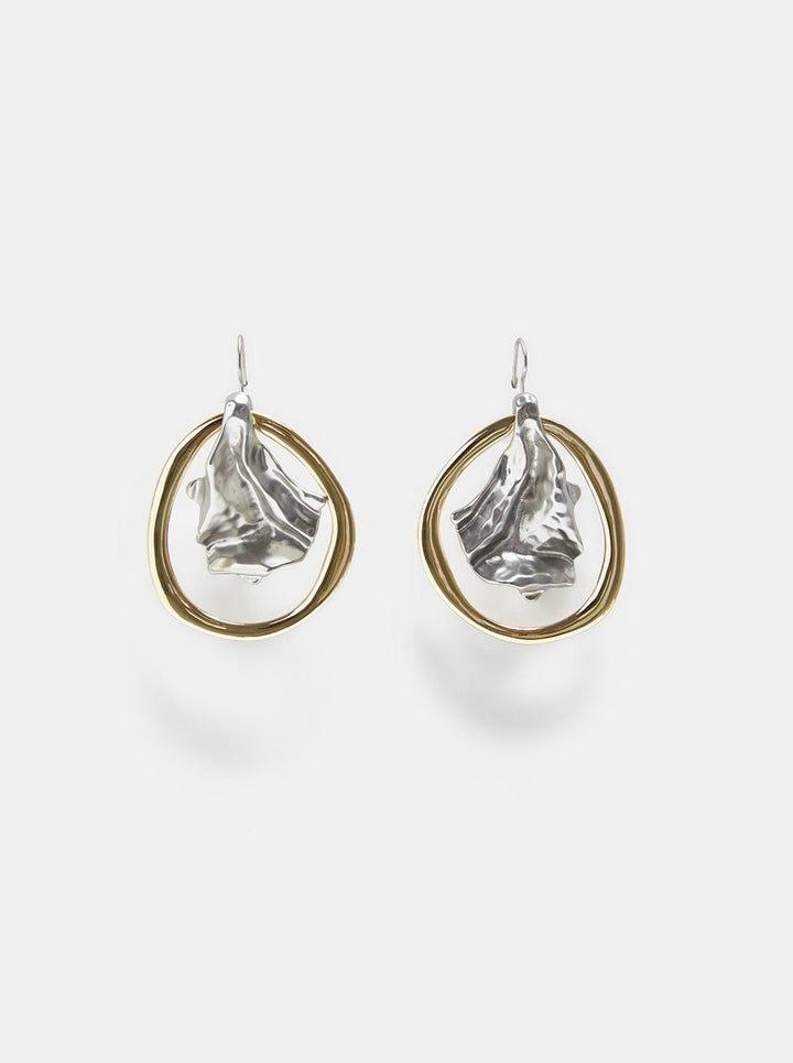 Women Earrings | Gold/Silver Long Earrings With Wrinkled Pendant by Spanish designer Adolfo Dominguez