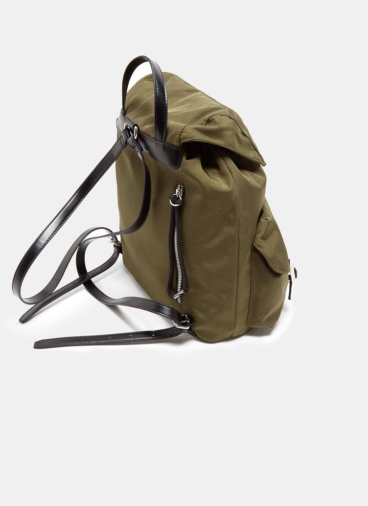 Women Bags | Green Nylon Backpack With Front Pockets by Spanish designer Adolfo Dominguez