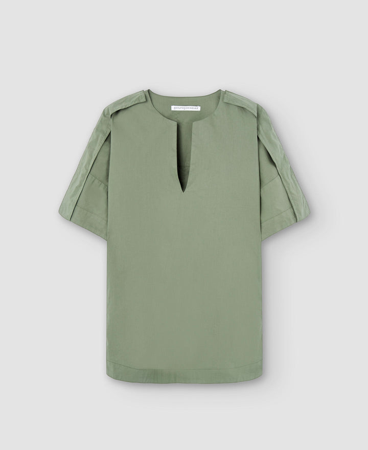 Women Short Sleeved Shirt | Green Responsible Cotton Short Sleeve Shirt by Spanish designer Adolfo Dominguez