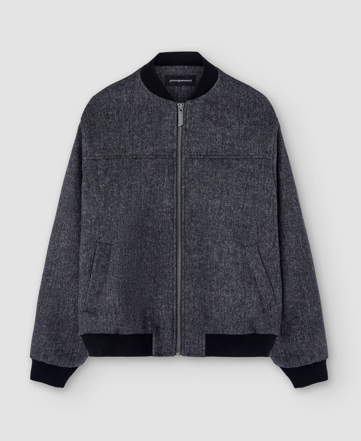 Men Short Jacket | Grey Melange Merino Wool Bomber Jacket by Spanish designer Adolfo Dominguez