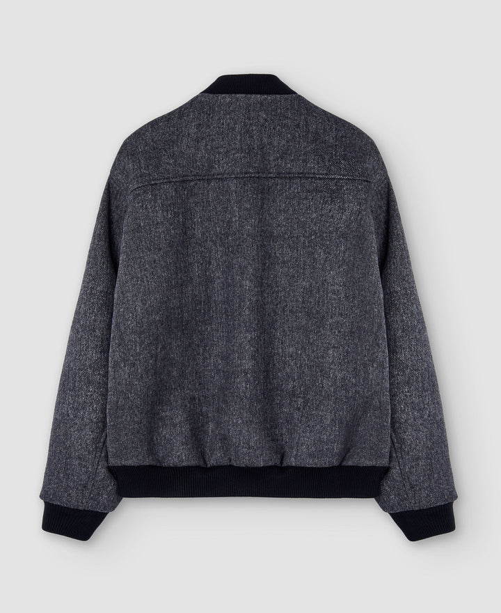 Men Short Jacket | Grey Melange Merino Wool Bomber Jacket by Spanish designer Adolfo Dominguez