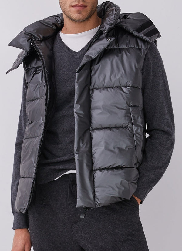 Men Vest | Grey Padded Waistcoat With Hood by Spanish designer Adolfo Dominguez