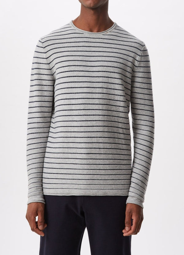 Men Jersey | Grey/Blue Organic Cotton Striped Sweater by Spanish designer Adolfo Dominguez