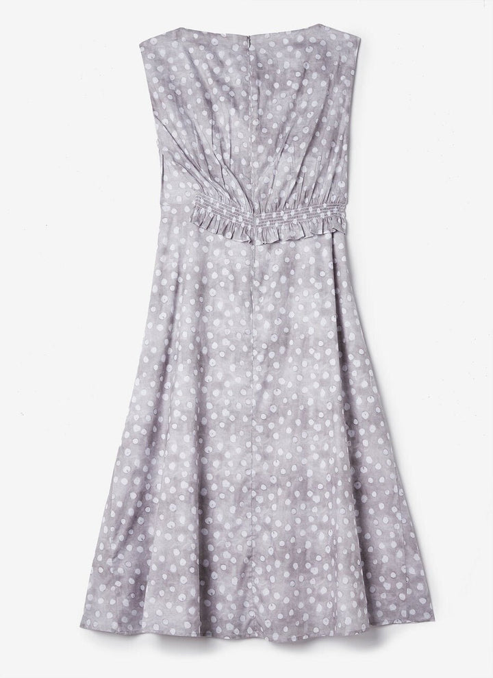 Women Dress | Grey/White Cotton Midi Dress With Signature Print by Spanish designer Adolfo Dominguez