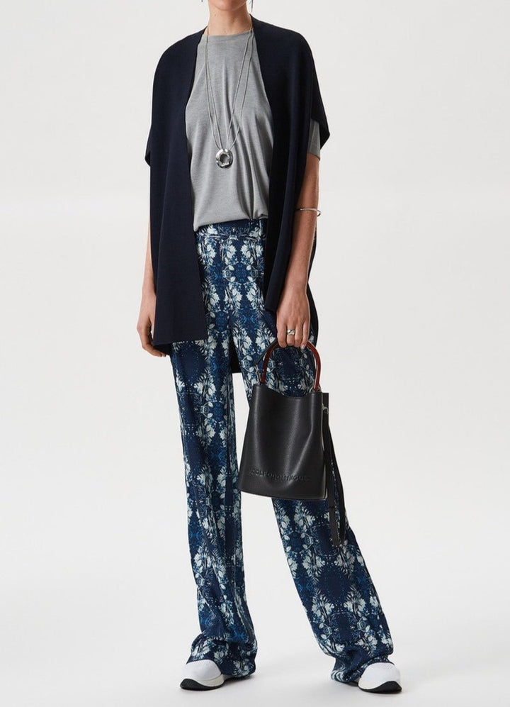 Women Trousers | Indigo Blue/White Straight Trousers With Mondariz Print by Spanish designer Adolfo Dominguez