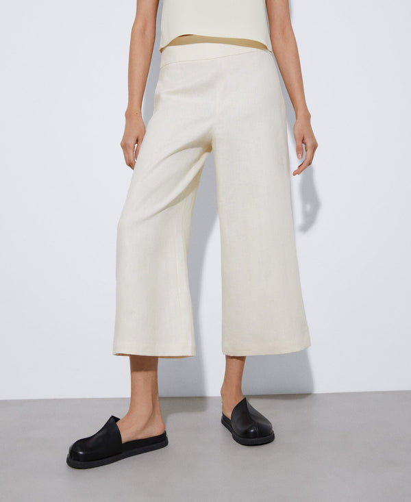 Women Trousers | Light Cream Responsible Linen Culotte Trousers by Spanish designer Adolfo Dominguez