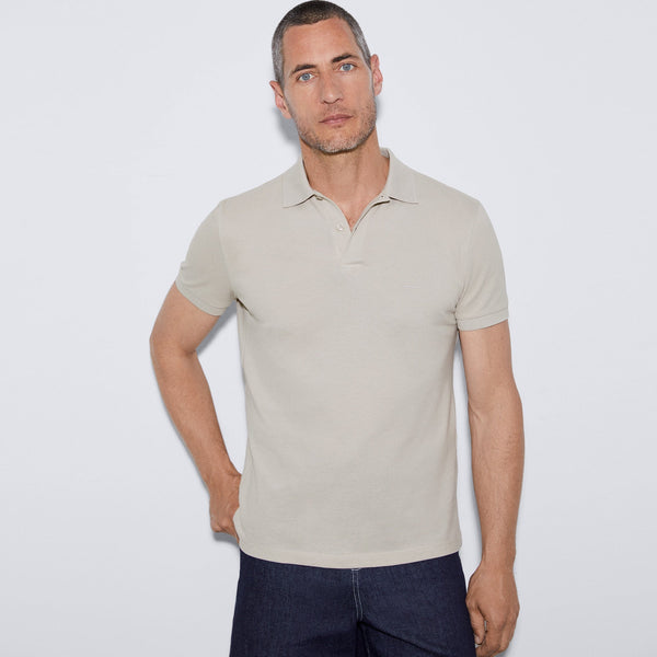 Men Polo | Light Grey Cotton Pique Two Button Polo Shirt by Spanish designer Adolfo Dominguez