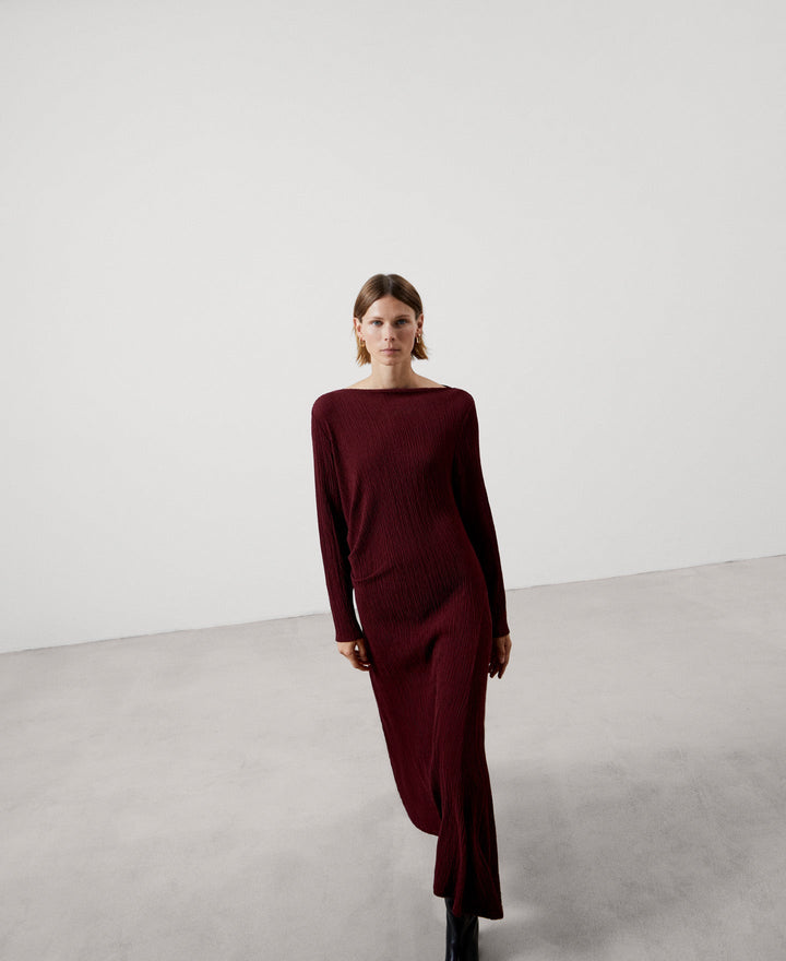 Women Dress | Maroon Dolman Sleeve Long Dress by Spanish designer Adolfo Dominguez