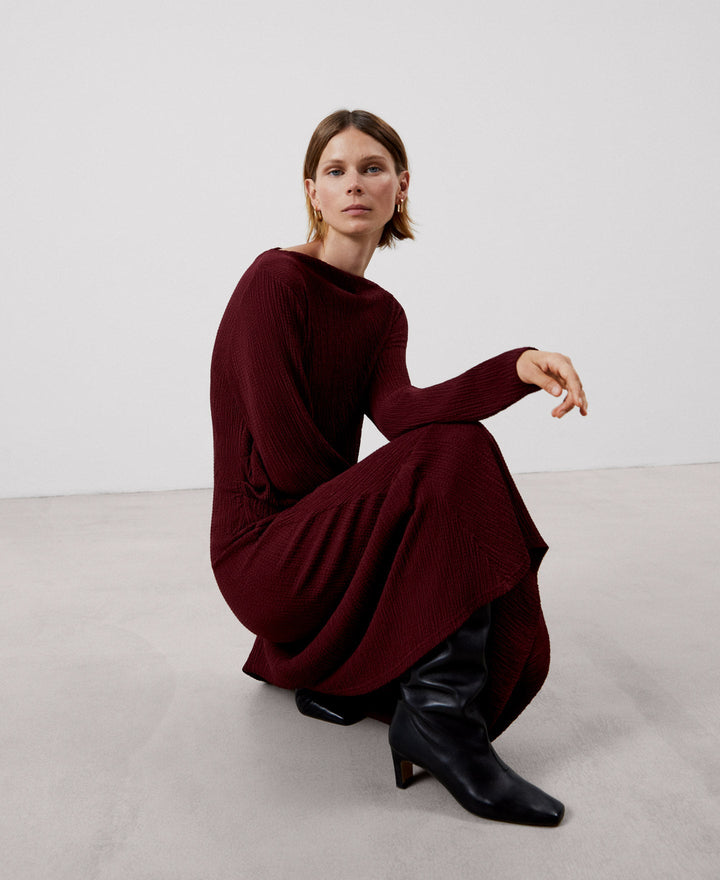 Women Dress | Maroon Dolman Sleeve Long Dress by Spanish designer Adolfo Dominguez