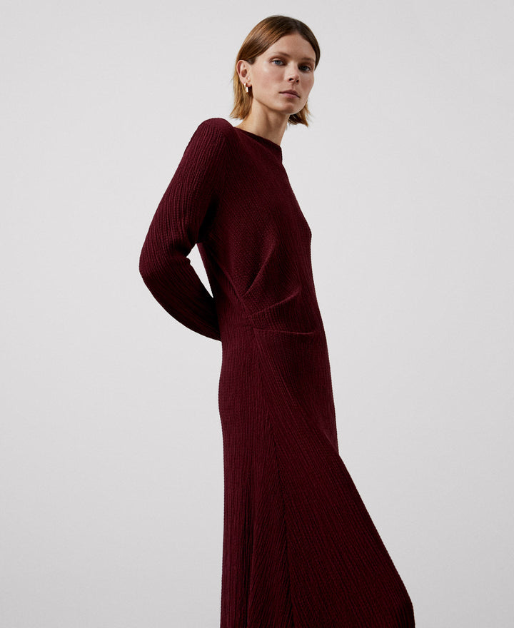 Women Dress | Maroon Dolman Sleeve Long Dress by Spanish designer Adolfo Dominguez