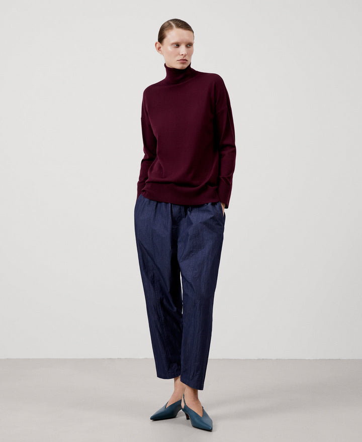 Women Jersey | Maroon Merino Wool Turtleneck Sweater For Women by Spanish designer Adolfo Dominguez