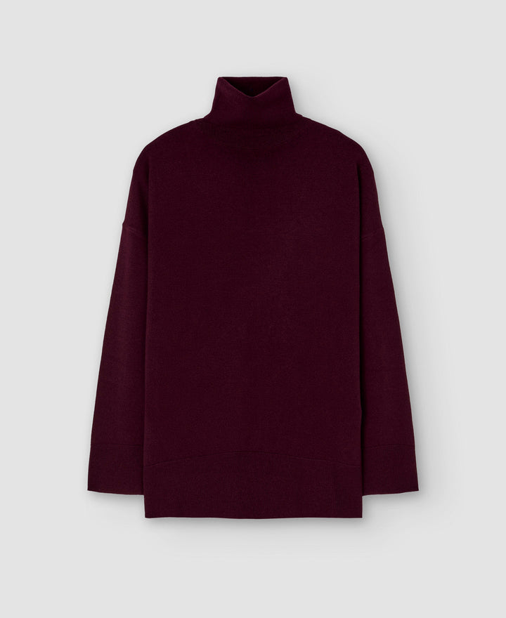 Women Jersey | Maroon Merino Wool Turtleneck Sweater For Women by Spanish designer Adolfo Dominguez