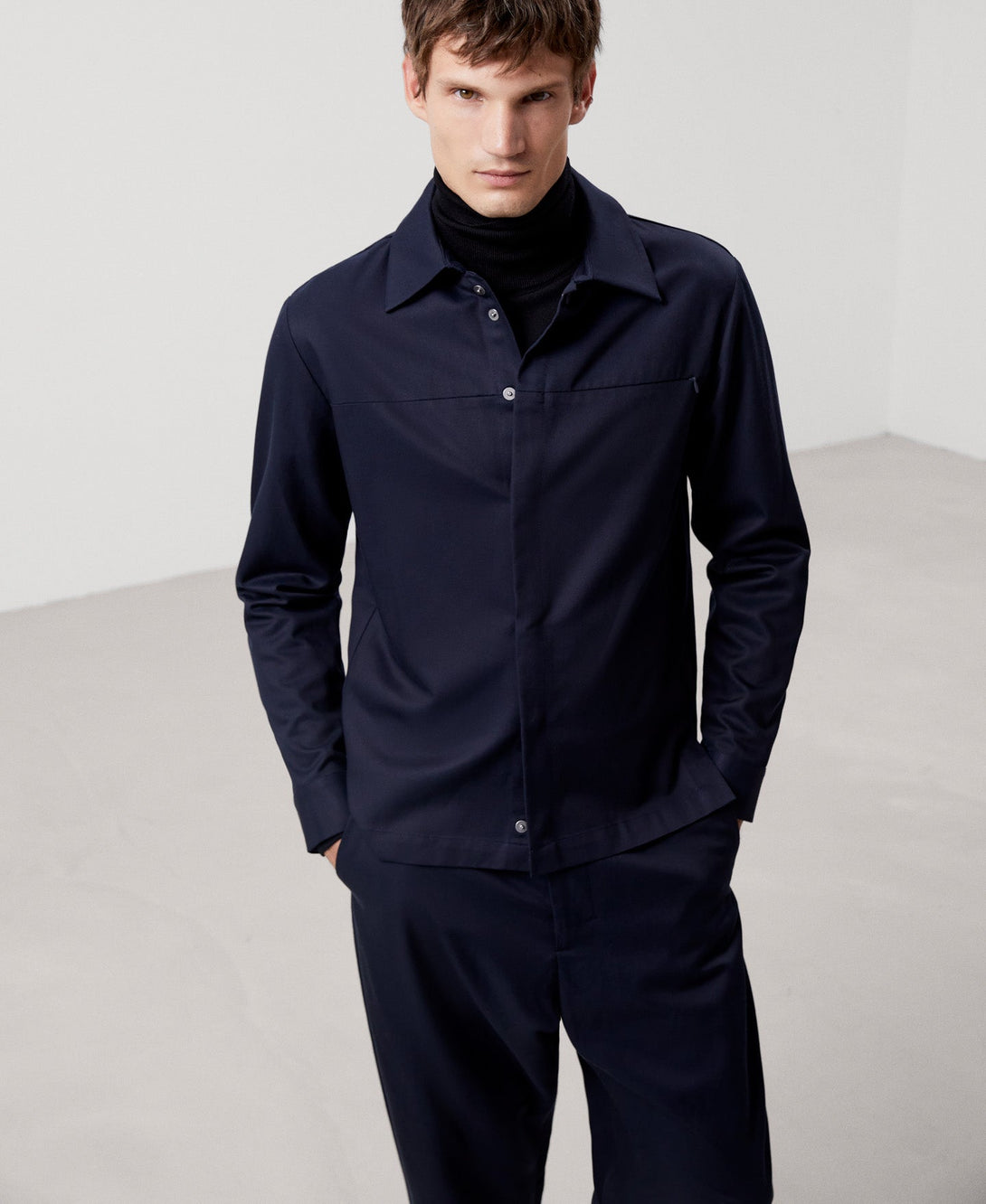 Men Overshirt | Navy Blue Lyocell Overshirt by Spanish designer Adolfo Dominguez