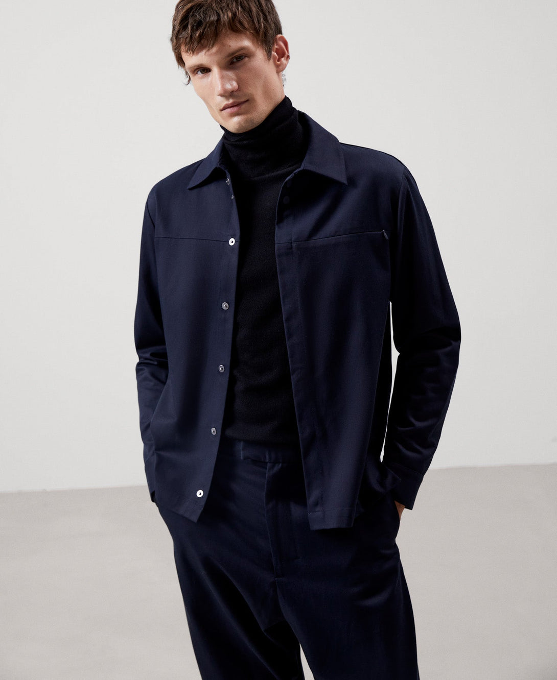 Men Overshirt | Navy Blue Lyocell Overshirt by Spanish designer Adolfo Dominguez