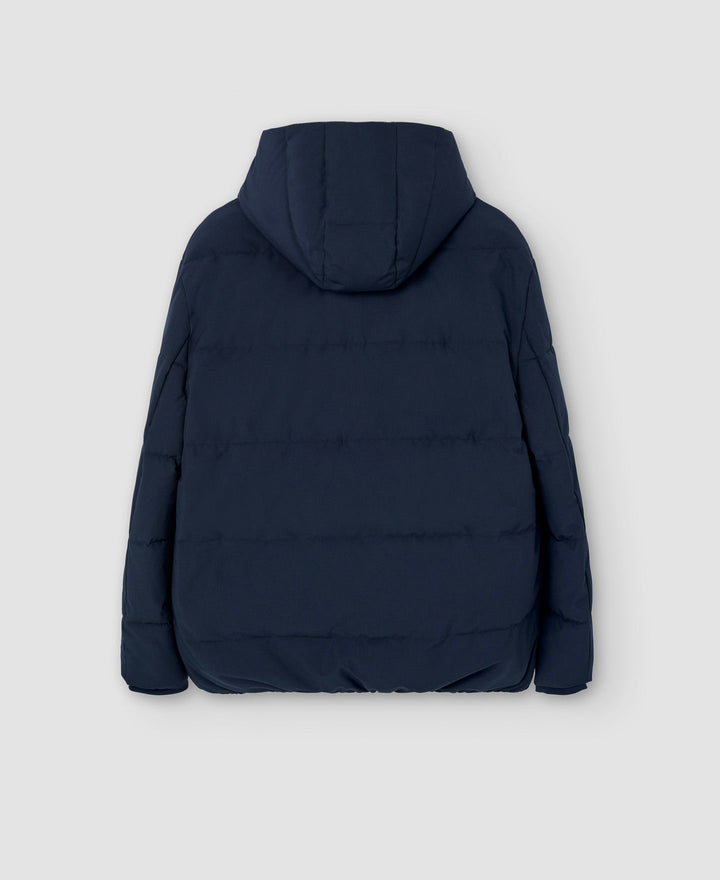 Men Short Jacket | Navy Blue Padded Hood Jacket by Spanish designer Adolfo Dominguez