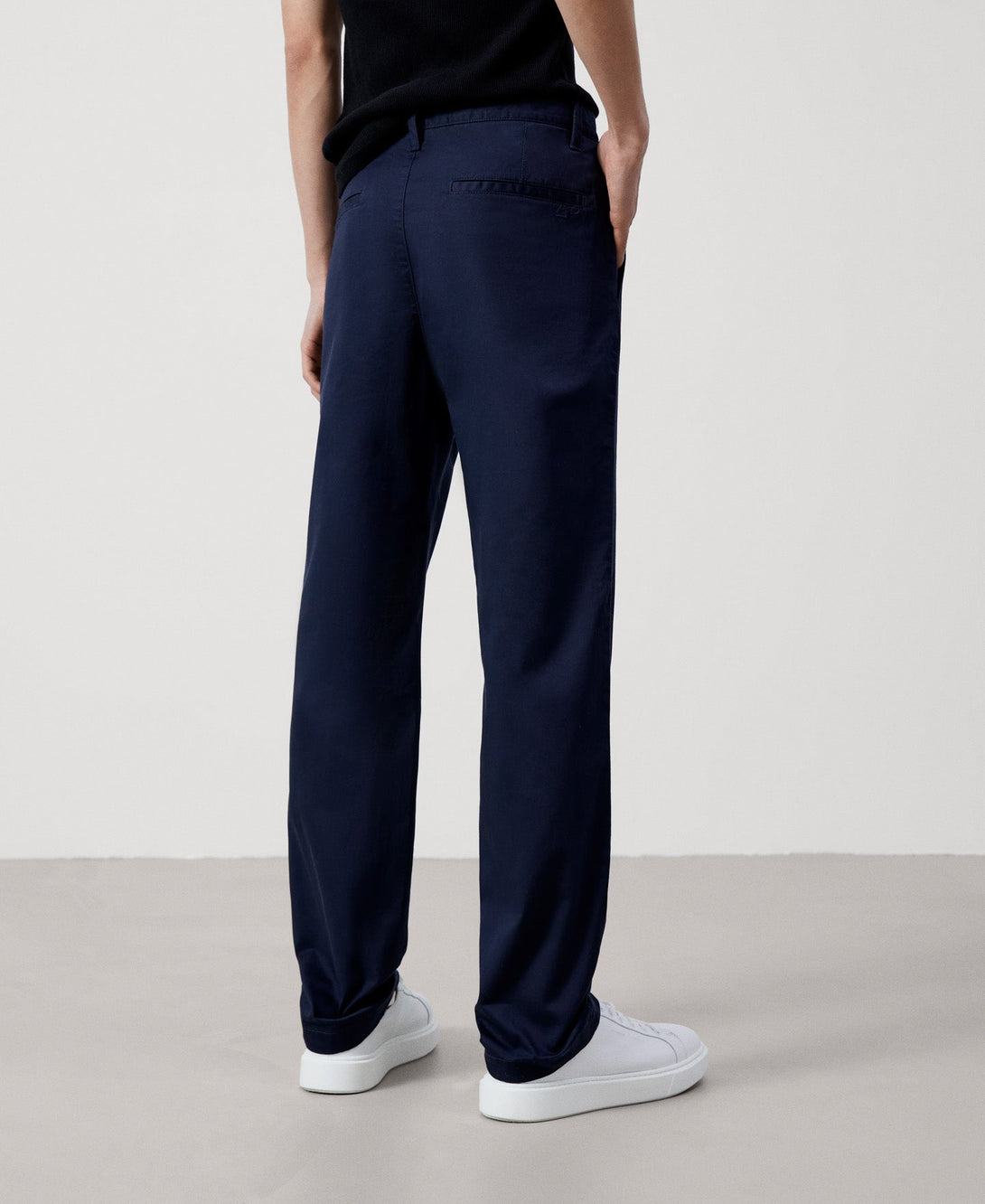 Men Trousers | Navy Blue Stretch Cotton Chino Trousers by Spanish designer Adolfo Dominguez