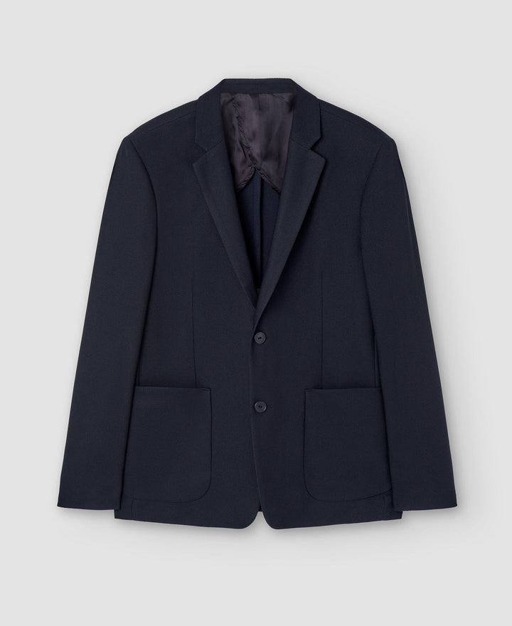 Men Unstructured Jacket | Navy Blue Two Buttons Tailored Blazer by Spanish designer Adolfo Dominguez