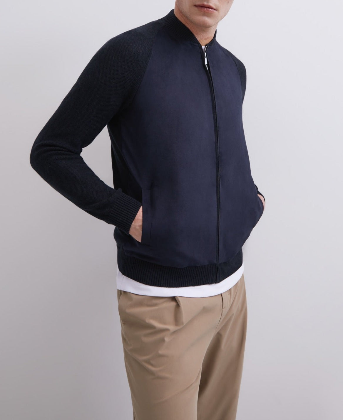 Navy Blue Varsity Cardigan With Zip Closure | Adolfo Dominguez – Adolfo ...