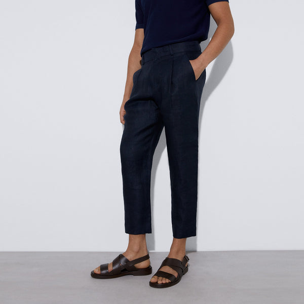 Men Trousers | Navyblue Carrot Silhouette Trousers With Darts by Spanish designer Adolfo Dominguez