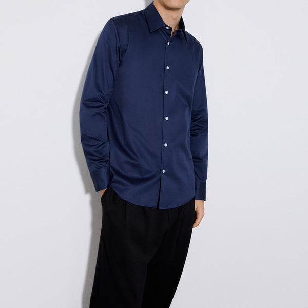 Men Shirt | Navyblue Responsible Lyocell And Cotton Shirt by Spanish designer Adolfo Dominguez