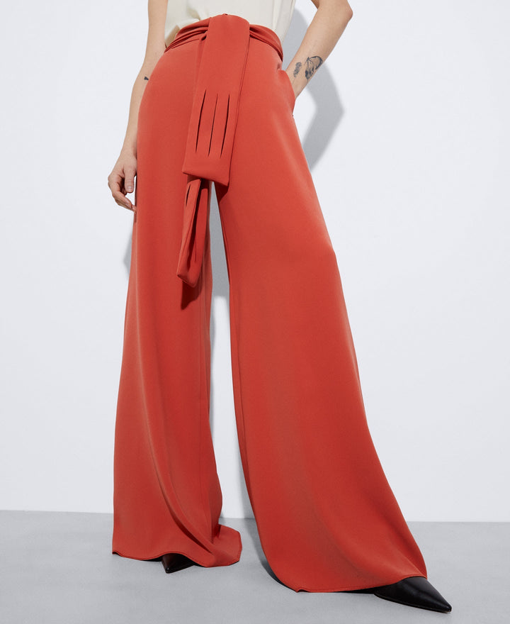 Women Trousers | Orange Palazzo Trousers In Recycled Polyester by Spanish designer Adolfo Dominguez