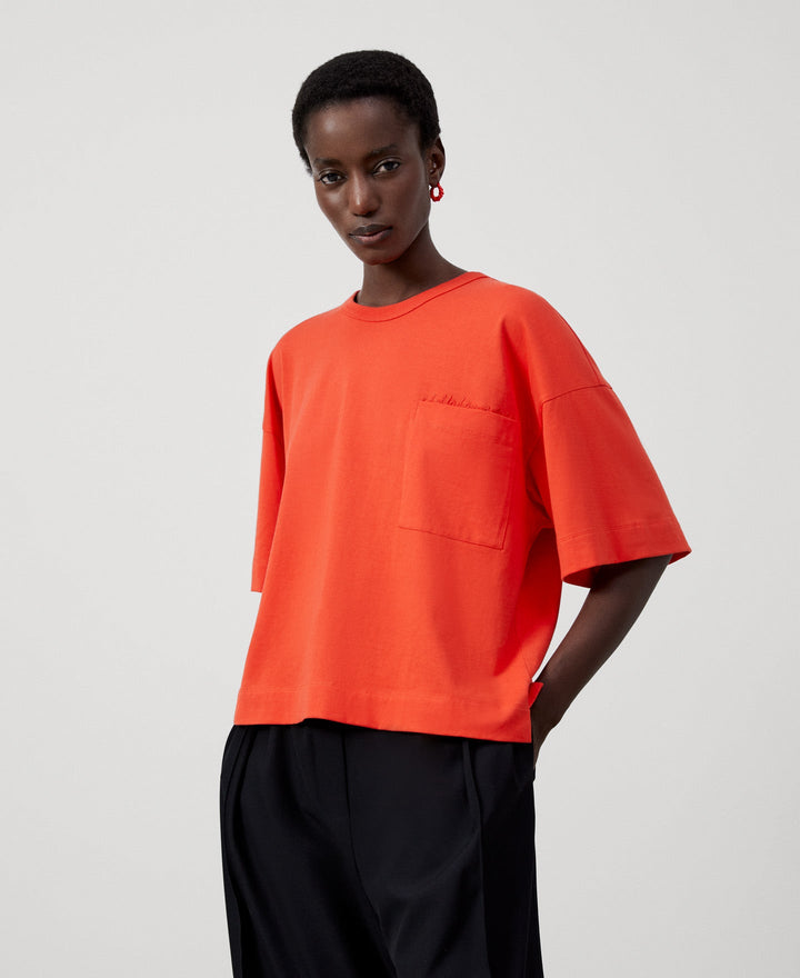 Women T-Shirt (Short Sleeve) | Orange Straight Line Organic Cotton T-Shirt by Spanish designer Adolfo Dominguez