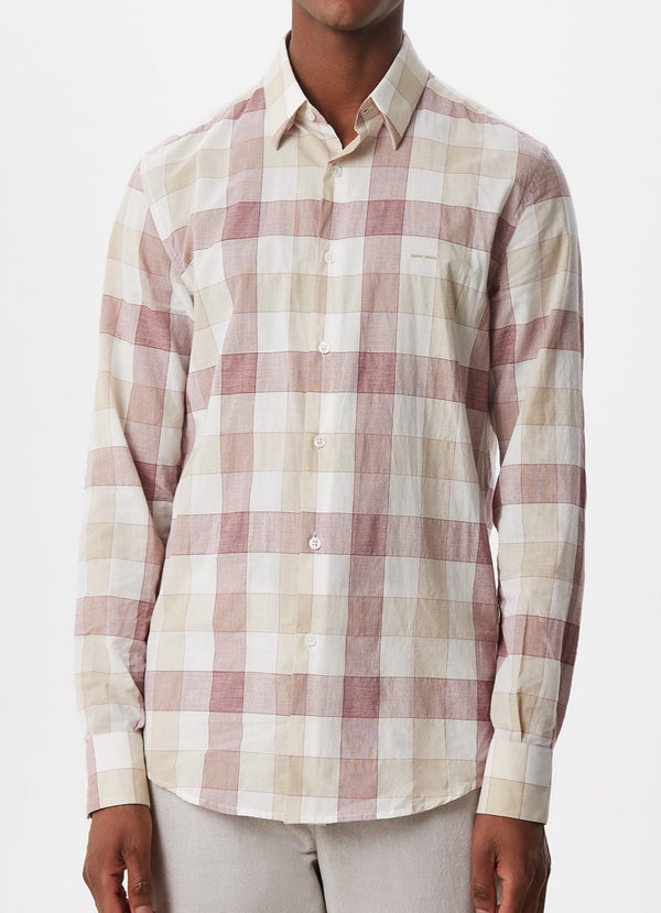 Men Shirt | Pink Check Checked Shirt With Hidden Button by Spanish designer Adolfo Dominguez