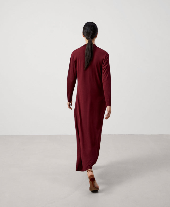 Women Dress | Raspberry Perkins Ribbed Collar Midi Dress by Spanish designer Adolfo Dominguez