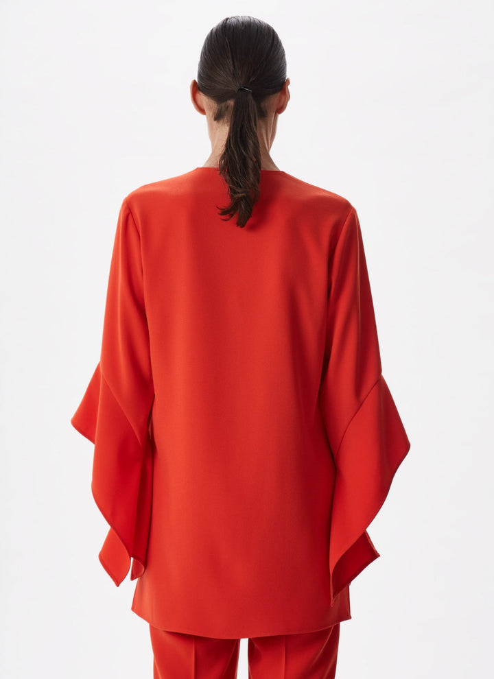 Women Long-Sleeve Shirt | Red Bell Sleeve Shirt With V-Neckline by Spanish designer Adolfo Dominguez