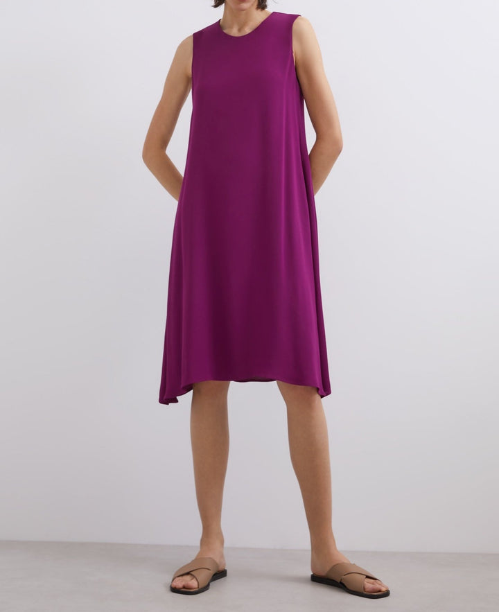 Women Dress | Red Bougainvillea Straight Round Neckline Dress In Viscose by Spanish designer Adolfo Dominguez