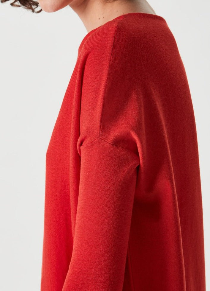 Women Jersey | Red Knit Sweater With Bateau Neckli by Spanish designer Adolfo Dominguez