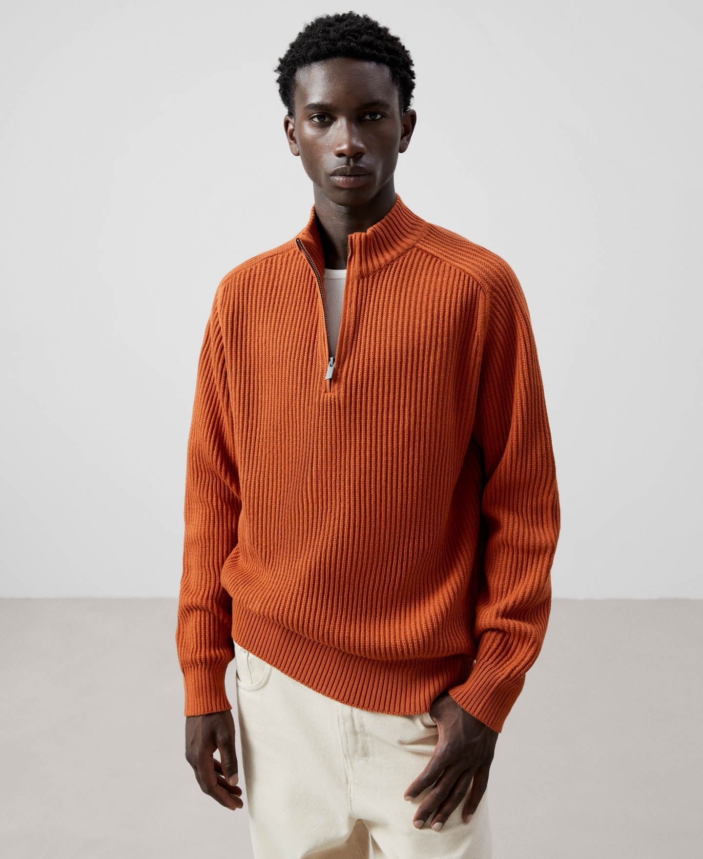 Red Russet Cotton Zip-Neck Sweater | Adolfo Dominguez – Adolfo ...