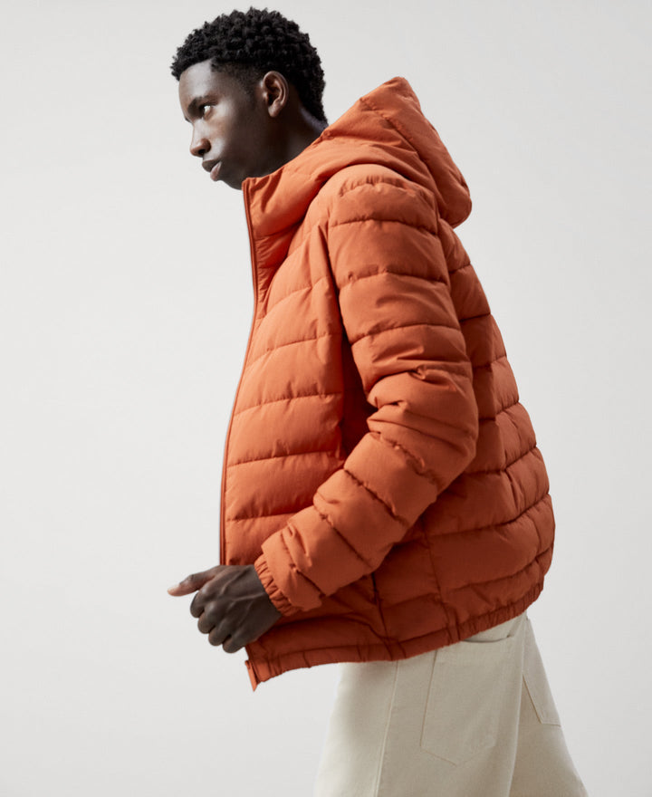 Men Short Jacket | Red Russet Nylon Padded Jacket by Spanish designer Adolfo Dominguez