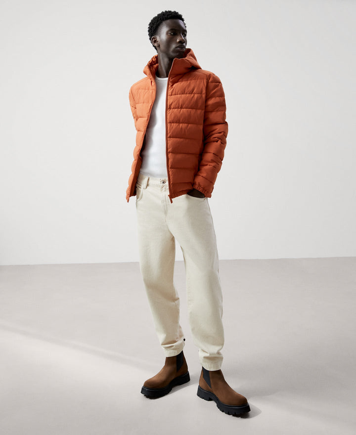 Men Short Jacket | Red Russet Nylon Padded Jacket by Spanish designer Adolfo Dominguez