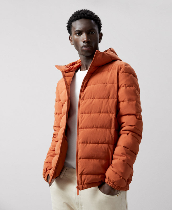 Men Short Jacket | Red Russet Nylon Padded Jacket by Spanish designer Adolfo Dominguez