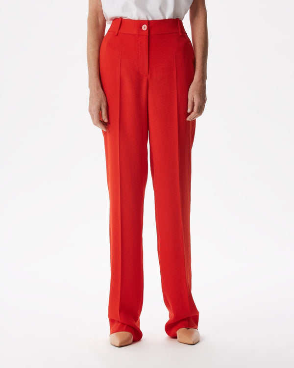 Women Trousers | Red Straight Fluid Trousers by Spanish designer Adolfo Dominguez