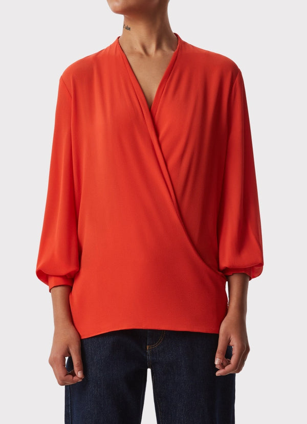 Women Long-Sleeve Shirt | Red Wrap Fluid Shirt by Spanish designer Adolfo Dominguez