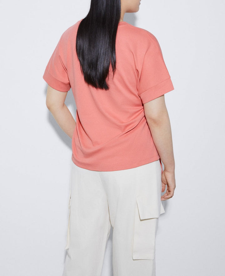 Women T-Shirt (Short Sleeve) | Salmon T-Shirt With Cotton Waistbands by Spanish designer Adolfo Dominguez